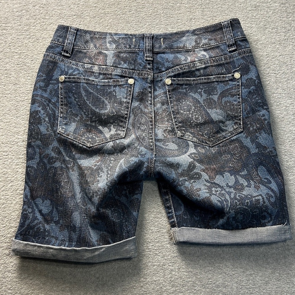 Denim Shorts Womens 4/27P Boho Paisley Print Rolled Cuff Blue Vintage America - Picture 2 of 7